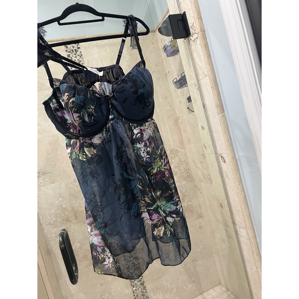 Cacique Lane Bryant Blue Floral Babydoll Gown Lingerie Set 44DDD NEW